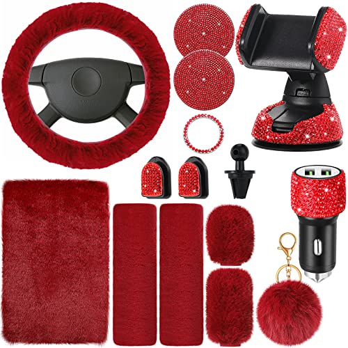 15 Pcs Fluffy Bling Car Accessories for Women Fluffy Steering Wheel Cover Bling License Plate Frame Car Phone Holder Crystal USB Charger Handbrake Cover Seat Belt Shoulder Pads Cup Holder Gear Cover 15 Pcs Fluffy Bling Car Accessories for Women Fluffy Steering Wheel Cover Bling License Plate Frame Car Phone Holder Crystal USB Charger Handbrake Cover Seat Belt Shoulder Pads Cup Holder Gear Cover