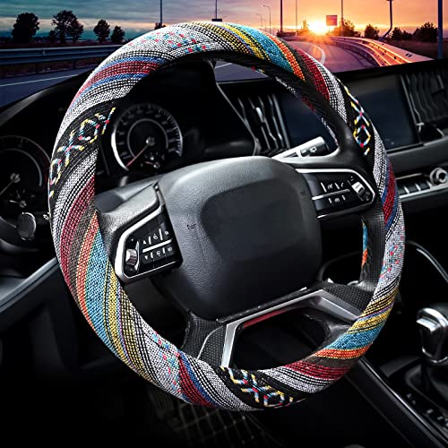 Valleycomfy Cloth Steering Wheel Covers for Women Bohemian Universal 15 inch Baja Blanket Enthic Grey Valleycomfy Cloth Steering Wheel Covers for Women Bohemian Universal 15 inch Baja Blanket Enthic Grey