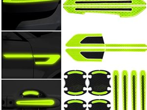 12 Pieces Reflective Car Stickers Set Rearview Mirror Reflective Warning Stickers Car Side Reflective Stickers Car Handle Protectors and Handle Paint Scratch Films for Car Safety (Null)
