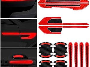 12 Pieces Reflective Car Stickers Set Rearview Mirror Reflective Warning Stickers Car Side Reflective Stickers Car Handle Protectors and Handle Paint Scratch Films for Car Safety (Red)