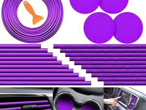 Frienda 25 Pack Car Accessories Set 20pcs Car Vent Trim Strips 16 Feet Filler Insert Strips with Installation Tool 4pcs Car Cup Air Conditioner Vent Trim Decorative Car Interior Accessories (Purple)