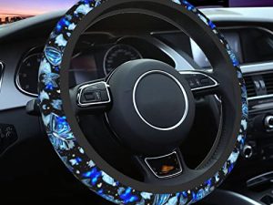 Blue Butterfly Steering Wheel Cover Universal 14.5-15 Inch Car Wheel Protector Anti-Slip Car Steering Wheel Accessories for Women Girls