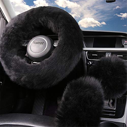 Yontree Fashion Fluffy Steering Wheel Covers for Women/Girls/Ladies Australia Pure Wool 15 Inch 1 Set 3 Pcs (Black) Yontree Fashion Fluffy Steering Wheel Covers for Women/Girls/Ladies Australia Pure Wool 15 Inch 1 Set 3 Pcs (Black)