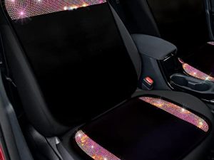 2 Pair Bling Car Seat Covers for Women Girls Rubber Black Front Seat Cover with Crystal Diamond Rhinestone Breathable Car Seat Protectors Fit Most Cars (Colorful)