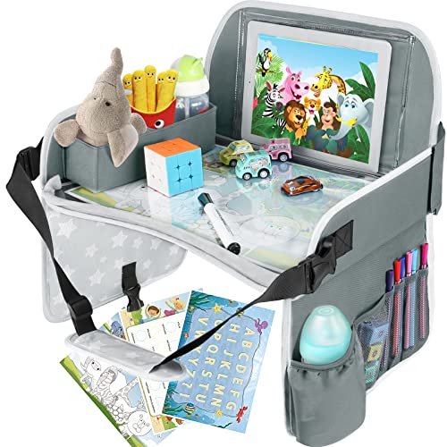 MENZOKE Kids Travel Tray Car Seat Tray for Kids Travel Gifts with Educational Drawing Board,Tablet Holder & Cooler Cup Holder, Road Trip Essentials Kids for Toddler Car Trip MENZOKE Kids Travel Tray Car Seat Tray for Kids Travel Gifts with Educational Drawing Board,Tablet Holder & Cooler Cup Holder, Road Trip Essentials Kids for Toddler Car Trip