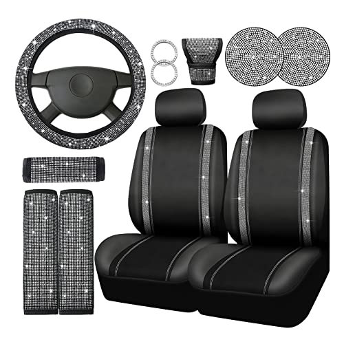 Bling Car Seat Covers Set Car Diamond Accessories with Shiny Bling Car Seat Covers Bling Steering Wheel Cover Seat Belt Pads Glove Glitter Center Pad Cup Drill Rings Universal Car (Silver Bling Car Seat Covers Set Car Diamond Accessories with Shiny Bling Car Seat Covers Bling Steering Wheel Cover Seat Belt Pads Glove Glitter Center Pad Cup Drill Rings Universal Car (Silver