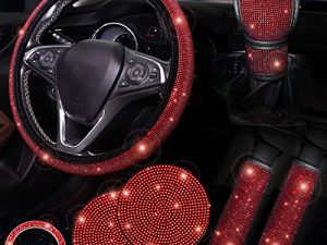 ToBeQueen Red Bling Car Accessories Set of 7 Pack