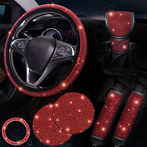 ToBeQueen Red Bling Car Accessories Set of 7 Pack ToBeQueen Red Bling Car Accessories Set of 7 Pack