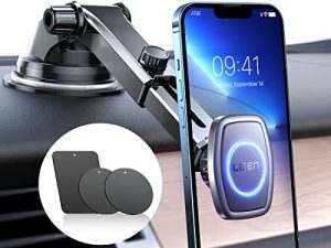 LISEN Magnetic Phone Holder for Car Mount Universal Dashboard Windshield Magnet Car Phone Holder Mount Industrial-Strength Suction Cup Car Magnet Phone Mount for Cell Phone & All Tablets