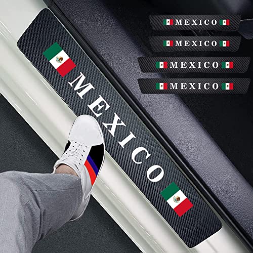 Hangoo 4pcs Mexico Mexican Flag Carbon Fiber Car Door Front/Rear Sill Plate Protectors Hangoo 4pcs Mexico Mexican Flag Carbon Fiber Car Door Front/Rear Sill Plate Protectors