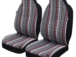 P&J Baja Blanket High Back Car Seat Covers Classic Strips Designs Integrated Bucket Universal Size Fit for Most Cars SUVs Trucks Vans Woven Fabric Front Pair 2pcs Black and White Color