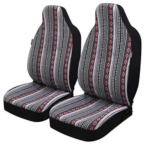 P&J Baja Blanket High Back Car Seat Covers Classic Strips Designs Integrated Bucket Universal Size Fit for Most Cars SUVs Trucks Vans Woven Fabric Front Pair 2pcs Black and White Color P&J Baja Blanket High Back Car Seat Covers Classic Strips Designs Integrated Bucket Universal Size Fit for Most Cars SUVs Trucks Vans Woven Fabric Front Pair 2pcs Black and White Color