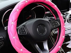 YOGURTCK Cute Diamond Soft Leather Anti-Slip Steering Wheel Cover with Bling Bling Crystal Rhinestones