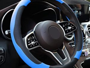 Xizopucy Blue Steering Wheel Cover Microfiber Leather Sporty Car Accessories for Men and Women