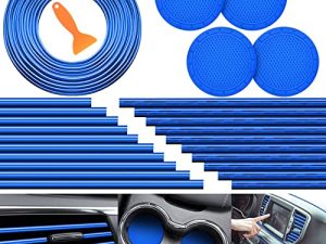 Frienda 25 Pack Car Accessories Set 20pcs Car Vent Trim Strips 16 Feet Filler Insert Strips with Installation Tool 4pcs Car Cup Air Conditioner Vent Trim Decorative Car Interior Accessories (Blue)