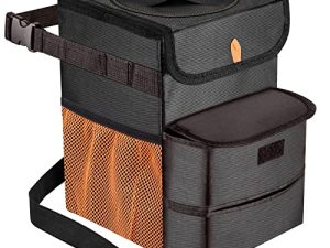 GPUSFAK Car Trash Can Foldable Garbage Bin Leakproof 3 Gallons Black Orange