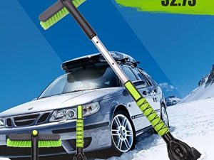 Yougfin 33" Ice Scraper and Extendable Snow Brush for Car Windshield and Foam Grip with 360° Pivoting Brush Head for Christmas Car Auto Truck SUV(Green)