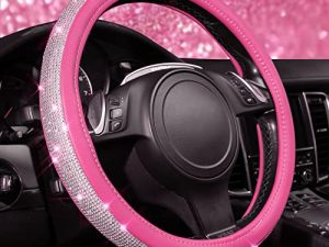 CAR PASS Diamond Pink Leather Steering Wheel Cover