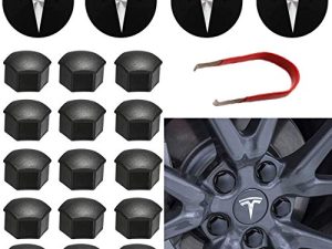 ThinSGO Tesla Model 3 Y S X Wheel Cap Kit 4 Hub Center Cap + 20 Lug Nut Cover (White)