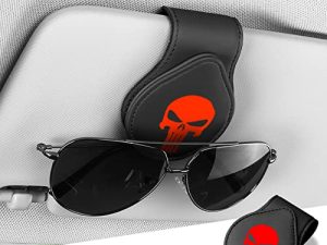 VERPHX Punisher Car Glasses Holder for Car Sun Visor-Leather Water Drop Shape Magnetic Closure Sunglasses Hanger Sunglasses Holder Clip for Punisher Car Accessories (Punisher Red)