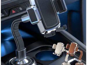 Bestrix Premium Leather Cup Holder Phone Mount for Car
