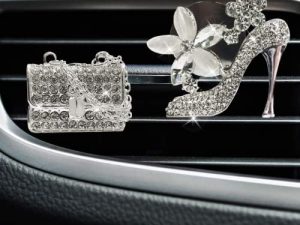 Jsacemxi Crystal High Heel Shoe & Magic Bag Car Air Vent Clip Charm Bling sparkly bedazzled rhinestone Car Bling Accessories，Car Interior Decoration Charm，Rhinestone cute Car Decor girls