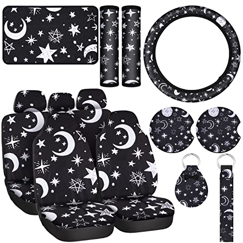 15 Pieces Moon and Stars Car Seat Cover Full Set for Women Men Upgrade Thick Car Front Seat Covers Universal Steering Wheel Cover Separate Headrest Cover Seat Belt Pads for Auto Truck (Moon Pattern) 15 Pieces Moon and Stars Car Seat Cover Full Set for Women Men Upgrade Thick Car Front Seat Covers Universal Steering Wheel Cover Separate Headrest Cover Seat Belt Pads for Auto Truck (Moon Pattern)