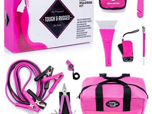 Pretty Pink Roadside Kit - Pink Emergency Kit for Teen Girls and Women - Car Accessories for Women - Durable Carry Bag with Pink Jumper Cables