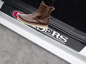 HFFW 4Pcs Door Sill Protector Premium Carbon Fiber Stickers Door Sill Protector Compatible with 49ers Car Accessories Gifts for Men Women