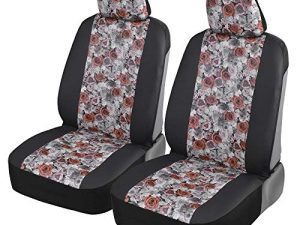 BDKdusty Rose Floral Faux Leather Car Seat Covers for Front Seats