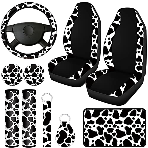 Cow Print Car Accessories Car Seat Cover for Women Men Cow Rubber Steering Wheel Cover Car Cup Holders Keyring Armrest Pad Seat Belt Pads Wrist Strap for Most Car Cow Print Car Accessories Car Seat Cover for Women Men Cow Rubber Steering Wheel Cover Car Cup Holders Keyring Armrest Pad Seat Belt Pads Wrist Strap for Most Car