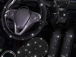 ToBeQueen 7 Pack Black Bling Car Accessories Set