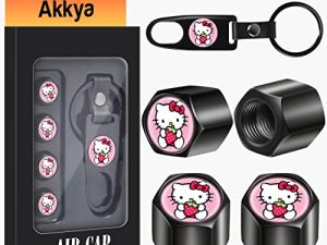 Akkya Tire Valve Stem Caps Cover for Car Bike Bicycle Motorcycles Tractors Mountain Bikes Trucks Cute Kawaii Cartoon Black Metal Chrome Tire Air Pressure Covers Wheel Accessories Parts