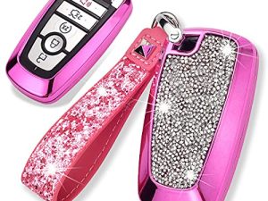 Royalfox(TM) 3 4 5 Buttons 3D Bling keyless Entry Remote Smart Key Fob case Cover for 2017 2018 2019 2020 2021 2022 Ford Mustang Explorer Edge Fusion F150 F250 F350 F450 F550 (Pink)