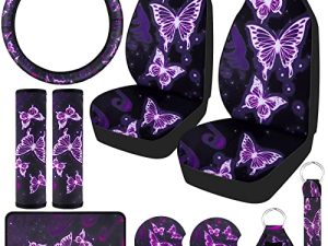 Frienda 10 PCS Car Seat Covers for Women Butterfly Car Accessories Car Interior Seat Covers with Steering Wheel Cover