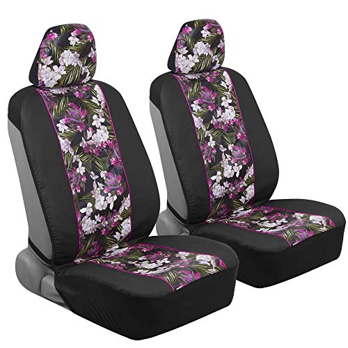BDK Pink Flower Faux Leather Car Seat Covers for Front Seats BDK Pink Flower Faux Leather Car Seat Covers for Front Seats