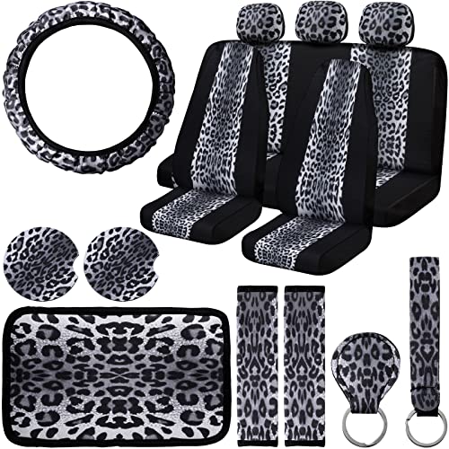 Tallew 15 Pieces Leopard Car Accessories Set Cheetah Print Seat Covers Full Set Black Grey Leopard Steering Wheel Cover Armrest Pad Car Holders Seat Belt Pads Keychain Universal Car Interior Decor Tallew 15 Pieces Leopard Car Accessories Set Cheetah Print Seat Covers Full Set Black Grey Leopard Steering Wheel Cover Armrest Pad Car Holders Seat Belt Pads Keychain Universal Car Interior Decor