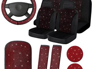 15 Pcs Bling Velvet Fabric Car Seat Covers Full Set Black Bling Car Accessories for Women