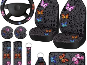 Frienda 10 PCS Car Seat Covers for Women Butterfly Car Accessories Car Interior Seat Covers with Steering Wheel Cover