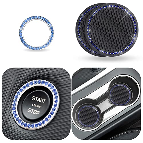 EcoNour Car Cup Coasters Black (2 Pack) with Blue Push Start Button Bling Ring (1 Pack) | Anti-Slip Car Coasters for Cup Holders | Classy & Elegant Blue Rhinestone Car Interior Accessories for Women EcoNour Car Cup Coasters Black (2 Pack) with Blue Push Start Button Bling Ring (1 Pack) | Anti-Slip Car Coasters for Cup Holders | Classy & Elegant Blue Rhinestone Car Interior Accessories for Women