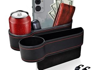 EcoNour Car Seat Gap Filler Cup Holder with Bonus Headrest Hook | Car Front Seat Organizer | Storage Box in Between Seats Organizer | Seat Pocket for Wallet & Keys | Car Interior Seat Gap Accessories