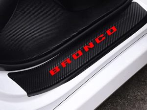 JEYODA Carbon Fiber Vinyl Sticker Car Door Sill Protector Scuff Plate Door Entry Guard For Bronco (RED)
