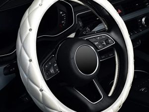 KAFEEK Diamond Soft Leather Steering Wheel Cover with Bling Bling Crystal Rhinestones