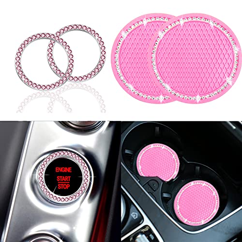 4PCS Sets Pink Bling Car Cup Holder Coasters for Car & Shiny Pink Push to Start Button Cover Key Ignition Ring Universal Auto Cute Pink Car Accessories Interior Decor for Women 4PCS Sets Pink Bling Car Cup Holder Coasters for Car & Shiny Pink Push to Start Button Cover Key Ignition Ring Universal Auto Cute Pink Car Accessories Interior Decor for Women