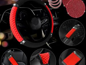 JINGSEN 11 PCS Bling Rhinestones Leather Car Accessories Set