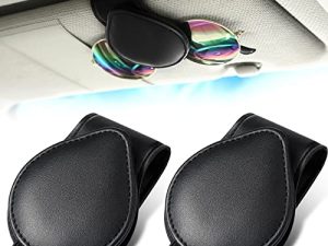 2 Pieces Sunglasses Clips for Visor Sunglass Holder for Car Magnetic PU Leather Sunglass Organizer for Car Eyeglass Visor Clip for Car Visor