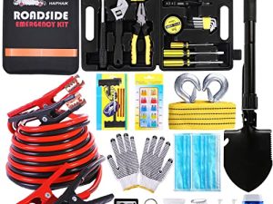 HAIPHAIK Car Emergency Roadside Kit - Auto Vehicle Safety Road Side Assistance Kits Jumper Cables Set 11.8 Foot (Upgrade) 124 PCS Emergency Car Kits Car Tool Kit