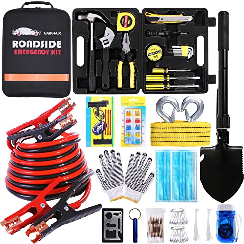 HAIPHAIK Car Emergency Roadside Kit - Auto Vehicle Safety Road Side Assistance Kits Jumper Cables Set 11.8 Foot (Upgrade) 124 PCS Emergency Car Kits Car Tool Kit HAIPHAIK Car Emergency Roadside Kit - Auto Vehicle Safety Road Side Assistance Kits Jumper Cables Set 11.8 Foot (Upgrade) 124 PCS Emergency Car Kits Car Tool Kit