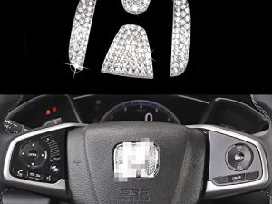 UREHEPO Bling Car Steering Wheel Logo Caps Diamond Decoration Compatible with Honda Civic Accord City Pilot CR-V XR-V UR-V Odyssey Crosstour Vezel 2013-2022