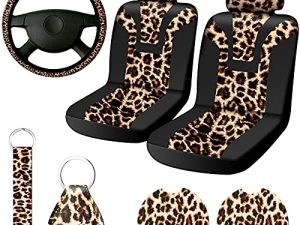 7 Pieces Leopard Cow Print Car Accessories Set
